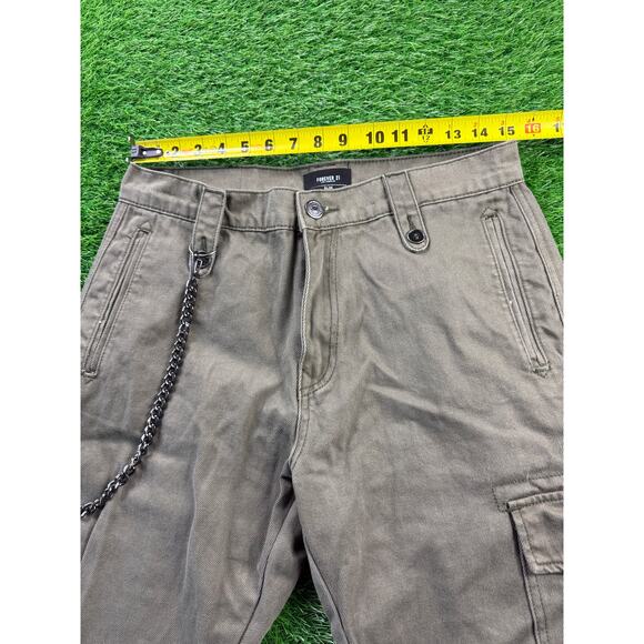 Forever 21 Mens 31 Slim Wallet Chain Cargo Pants Olive Twill Streetwear Casual - Picture 11 of 12